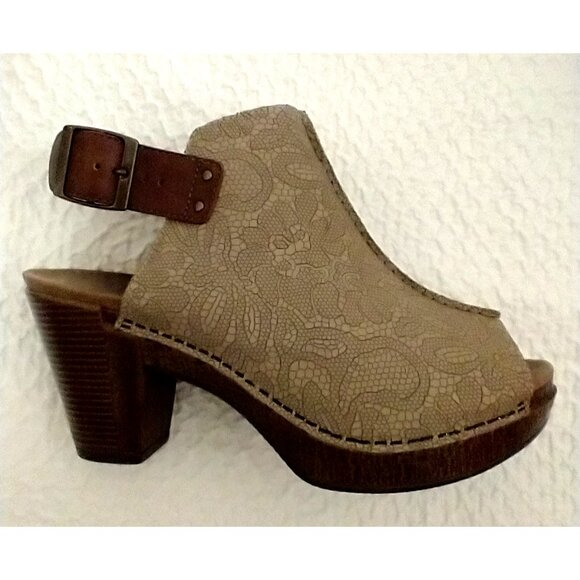 Dansko Shoes - DANSKO Reggie Platform Heel Peep Toe Slingback Sandals Clogs Taupe - 8.5M US